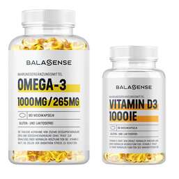 Abbildung: Omega-3 1000mg / 265mg + gratis Vitamin D3 Balasense Weichkapseln, 180 St PZN 08031381
