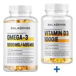Abbildung: Omega-3 1000 mg / 495 mg + gratis Vitamin D3 Balasense Weichkapseln, 90 St PZN 08031382