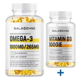 Abbildung: Omega-3 1000mg / 265mg + gratis Vitamin D3 Balasense Weichkapseln, 90 St PZN 08031398