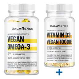 Abbildung: Omega-3 500mg vegan + gratis Vitamin D3 vegan Weichkapseln, 90 St PZN 08031407