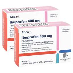 Abbildung: ATIDA+ Ibuprofen 400 mg Filmtabletten Filmtabletten, 2x50 St PZN 08031745