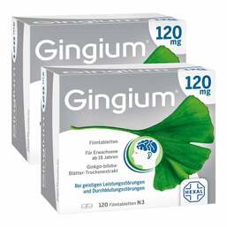Abbildung: Gingium 120 mg Filmtabletten 2x120 St, Filmtabletten PZN 08032129
