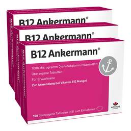 Abbildung: B12 Ankermann 1000 µg Vitamin B12 Tabletten hochdosiert Überzogene Tabletten, 3x100 St PZN 08032295