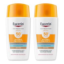 Abbildung: Eucerin Sun Fluid Hydro Protect Face mittel LSF50 + 2x50 ml, Creme PZN 08032568