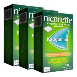Abbildung: Nicorette 2 mg freshfruit Kaugummi 3x105 St, Kaugummi PZN 08032727