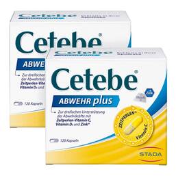 Abbildung: Cetebe Abwehr plus Vitamin C + Vitamin D3 + Zink Kapseln 2x120 St, Kapseln PZN 08032775