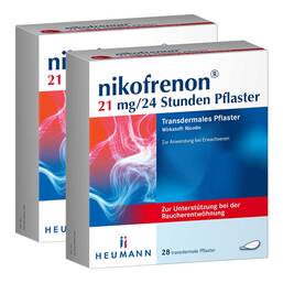 Abbildung: nikofrenon 21 mg/24 Stunden Pflaster 2x28 St, Pflaster transdermal PZN 08032796