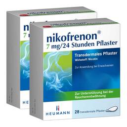 Abbildung: nikofrenon 7 mg/24 Stunden Pflaster 2x28 St, Pflaster transdermal PZN 08032797