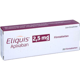 Abbildung: Eliquis 2,5 mg Filmtabletten 20 St, Filmtabletten PZN 08400029