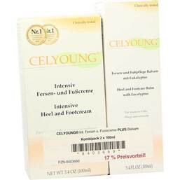 Abbildung: Celyoung Intensiv Fersen- und Fußcreme + Balsam Kombipackung 1 St, Kombipackung PZN 08403660