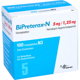 Abbildung: Bipreterax N 5 mg / 1,25 mg Filmtabletten 100 St, Filmtabletten PZN 08407586