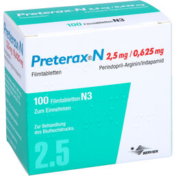 Abbildung: Preterax N 2,5 mg / 0,625 mg Filmtabletten 100 St, Filmtabletten PZN 08407592