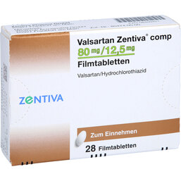 Abbildung: Valsartan Zentiva comp.80 mg / 12,5 mg Filmtabletten 28 St, Filmtabletten PZN 08409421