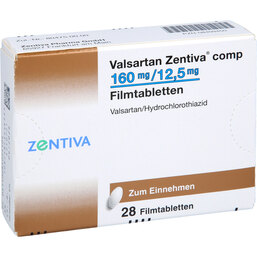 Abbildung: Valsartan Zentiva comp.160 mg / 12,5 mg Filmtabletten 28 St, Filmtabletten PZN 08409450