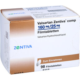 Abbildung: Valsartan Zentiva comp.160 mg / 25 mg Filmtabletten 98 St, Filmtabletten PZN 08409527