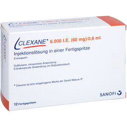 Abbildung: Clexane 60 mg 0,6 ml Fertigspritzen 12 St, Injektionslösung in einer Fertigspritze PZN 08411062