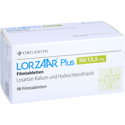 Abbildung: Lorzaar plus 50 / 12,5 mg Filmtabletten 98 St, Filmtabletten PZN 08418779