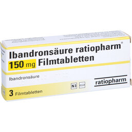 Abbildung: Ibandronsäure ratiopharm 150 mg Filmtabletten 3 St, Filmtabletten PZN 08440075