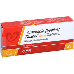 Abbildung: Amlodipin Besilat Dexcel 5 mg Tabletten 20 St, Tabletten PZN 08454456