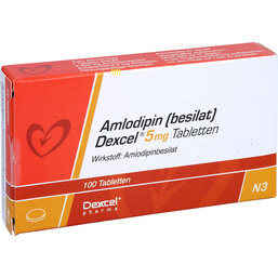 Abbildung: Amlodipin Besilat Dexcel 5 mg Tabletten 100 St, Tabletten PZN 08454491