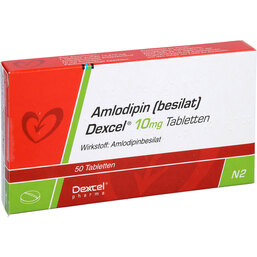 Abbildung: Amlodipin Besilat Dexcel 10 mg Tabletten 50 St, Tabletten PZN 08454539