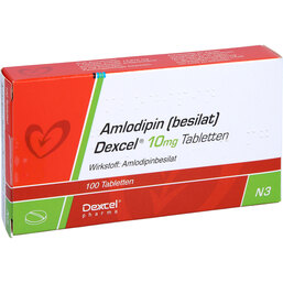 Abbildung: Amlodipin Besilat Dexcel 10 mg Tabletten 100 St, Tabletten PZN 08454551