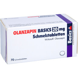 Abbildung: Olanzapin Basics 20 mg Schmelztabletten 70 St, Schmelztabletten PZN 08468079
