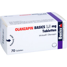 Abbildung: Olanzapin Basics 2,5 mg Tabletten 70 St, Tabletten PZN 08468085