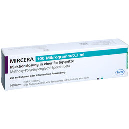 Abbildung: Mircera 100 Mikrogramm / 0,3 ml Injektionslösung i.e.F.-Sp. 1 St, Injektionslösung in einer Fertigspritze PZN 08472336