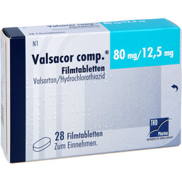 Abbildung: Valsacor comp.80 mg / 12,5 mg Filmtabletten 28 St, Filmtabletten PZN 08473264
