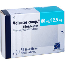 Abbildung: Valsacor comp.80 mg / 12,5 mg Filmtabletten 56 St, Filmtabletten PZN 08473287