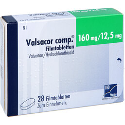 Abbildung: Valsacor comp.160 mg / 12,5 mg Filmtabletten 28 St, Filmtabletten PZN 08473318