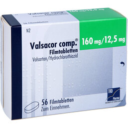 Abbildung: Valsacor comp.160 mg / 12,5 mg Filmtabletten 56 St, Filmtabletten PZN 08473353