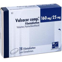 Abbildung: Valsacor comp.160 mg / 25 mg Filmtabletten 28 St, Filmtabletten PZN 08473382