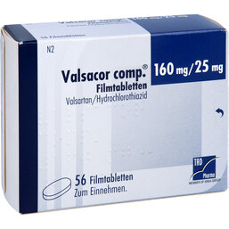 Abbildung: Valsacor comp.160 mg / 25 mg Filmtabletten 56 St, Filmtabletten PZN 08473399