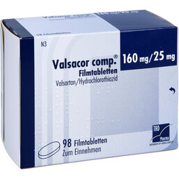 Abbildung: Valsacor comp.160 mg / 25 mg Filmtabletten 98 St, Filmtabletten PZN 08473407