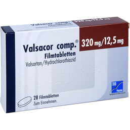 Abbildung: Valsacor comp.320 mg / 12,5 mg Filmtabletten 28 St, Filmtabletten PZN 08473413
