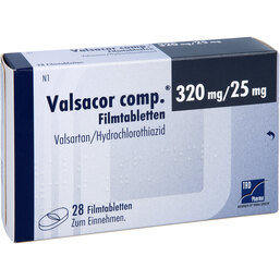 Abbildung: Valsacor comp.320 mg / 25 mg Filmtabletten 28 St, Filmtabletten PZN 08473459