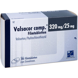 Abbildung: Valsacor comp.320 mg / 25 mg Filmtabletten 56 St, Filmtabletten PZN 08473471