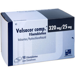 Abbildung: Valsacor comp.320 mg / 25 mg Filmtabletten 98 St, Filmtabletten PZN 08473560