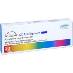Abbildung: Minirin 120 Mikrogramm Lyophilisat zum Einnehmen 30 St, Schmelztabletten PZN 08479870