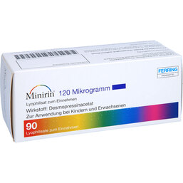 Abbildung: Minirin 120 Mikrogramm Lyophilisat zum Einnehmen 90 St, Schmelztabletten PZN 08479887