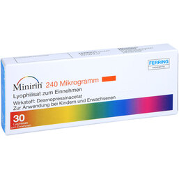 Abbildung: Minirin 240 Mikrogramm Lyophilisat zum Einnehmen 30 St, Schmelztabletten PZN 08479893