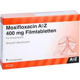 Abbildung: Moxifloxacin AbZ 400 mg Filmtabletten 7 St, Filmtabletten PZN 08502787