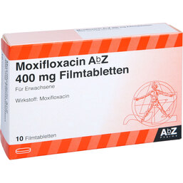 Abbildung: Moxifloxacin AbZ 400 mg Filmtabletten 10 St, Filmtabletten PZN 08502988