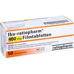 Abbildung: Ibu Ratiopharm 400 mg Filmtabletten 50 St, Filmtabletten PZN 08531286