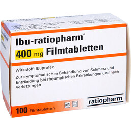 Abbildung: Ibu Ratiopharm 400 mg Filmtabletten 100 St, Filmtabletten PZN 08531292