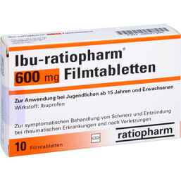 Abbildung: Ibu Ratiopharm 600 mg Filmtabletten 10 St, Filmtabletten PZN 08531300