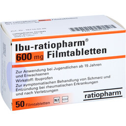 Abbildung: Ibu Ratiopharm 600 mg Filmtabletten 50 St, Filmtabletten PZN 08531323