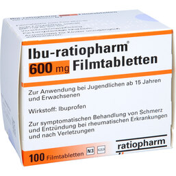 Abbildung: Ibu Ratiopharm 600 mg Filmtabletten 100 St, Filmtabletten PZN 08531346